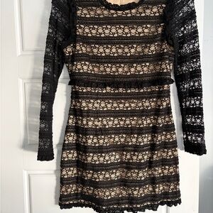 Likely Black and Cream Lace Long Sleeve Dress
